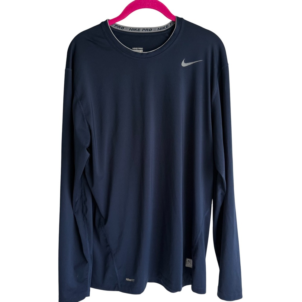 NIKE PRO Combat Dri-Fit Blue Long Sleeve Mens Training Gym Athletic Shirt, L